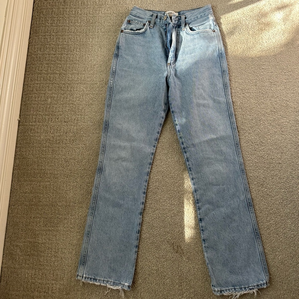 High rise straight leg blue Agolde jeans